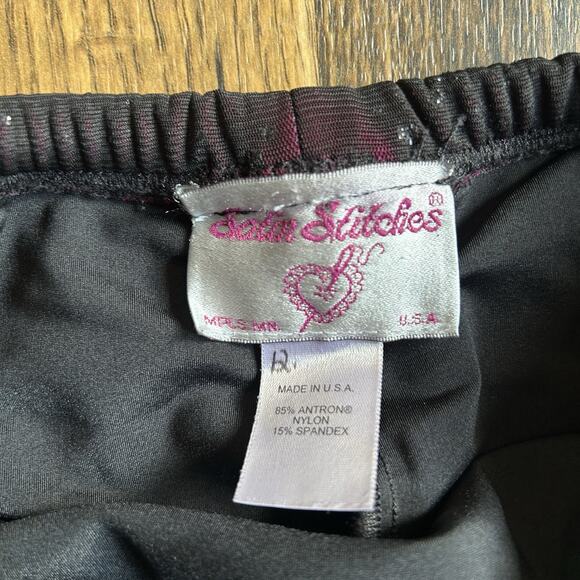 Satin Stitches Figure Skating Dress Leotard & Skirt Black Pink Rhinestones 12 - Picture 10 of 13